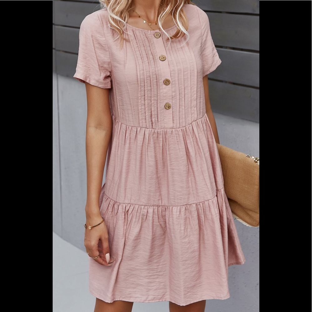 Shein Solid Button Front Smock Dress NWOT